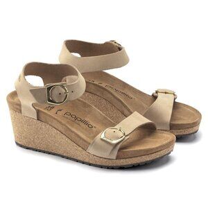 Birkenstock Shoes Papillio Soley Sandcastle Nubuck Leather Wedge Sandals